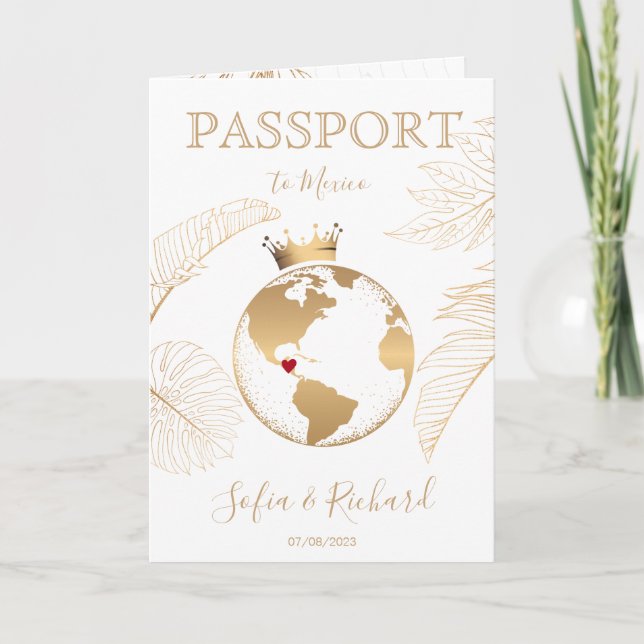 Mexico Wedding Destination Passport World Map  Invitation (Front)