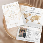 Mexico Wedding Destination Passport World Map  Invitation<br><div class="desc">Modern and Elegant Mexico World Map Invitation Wedding Destination,  like passport.Golden compass crest with monogram on the front page</div>