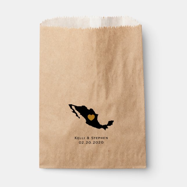 Mexico Wedding Favour Treat Sacks, Map Gift Bags (Front)