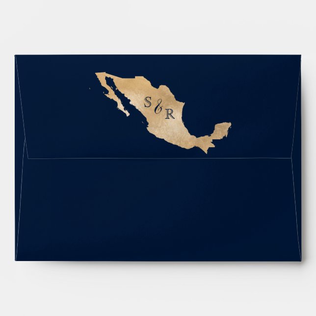 Mexico Wedding Passport Gold World Map Envelope (Back (Top Flap))