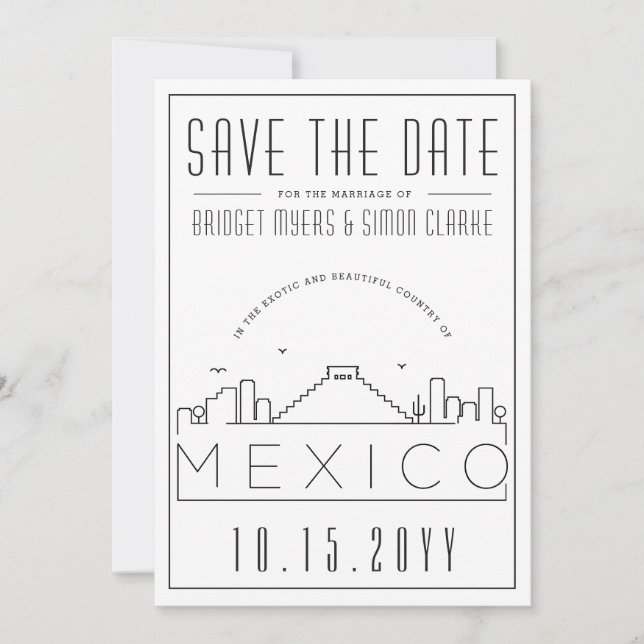 Mexico Wedding Stylised Skyline Save the Date Invitation (Front)