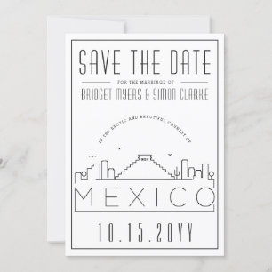 Mexico Wedding Stylised Skyline Save the Date Invitation