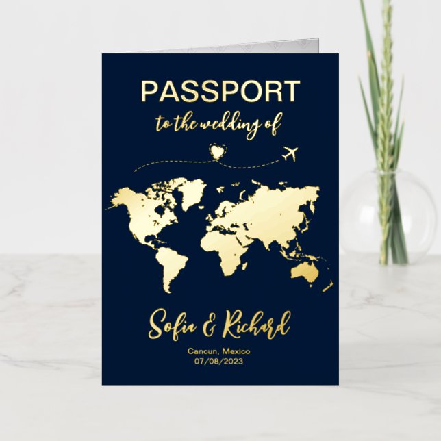 Mexico Wedding World Map Passport Monogram  Foil Greeting Card (Front)