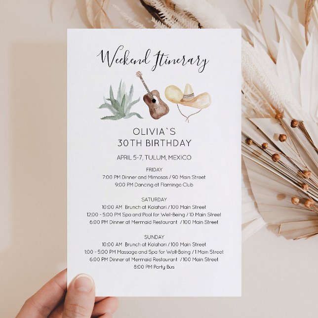 Mexico Weekend Birthday Itinerary Invitation (Mexico Weekend Birthday Itinerary Invitation)