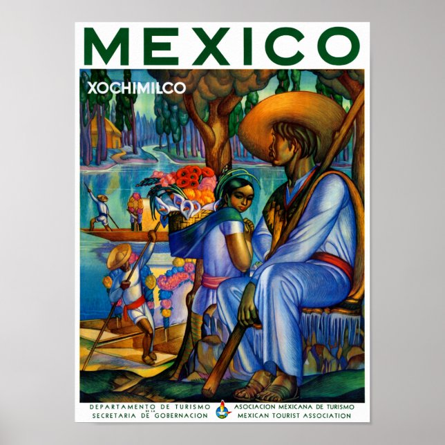 Mexico Xochimilco Vintage Poster Restored (Front)