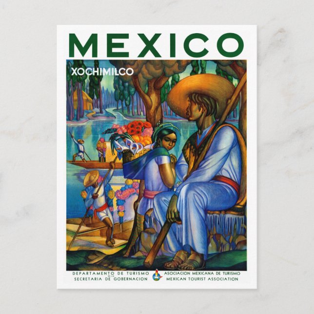 Mexico Xochimilco Vintage Poster Restored Postcard (Front)