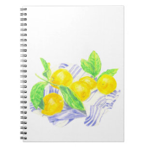Meyer lemons on kitchen towel notebook