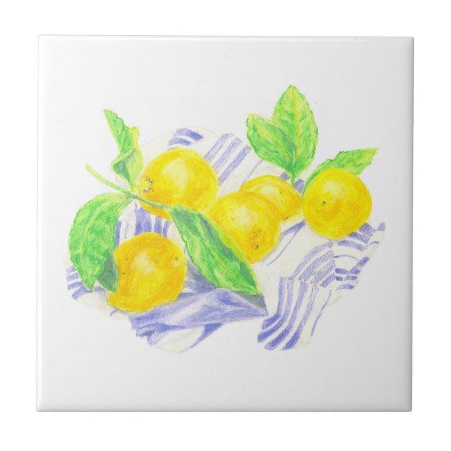 Meyer lemons on kitchen towel tile (Front)