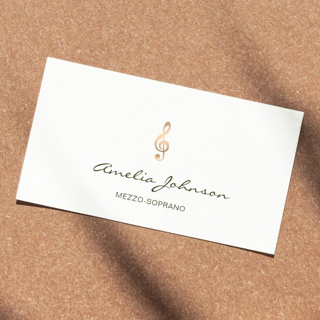 Mezzo Soprano Gold Treble Clef Elegant White  Business Card (Creator Uploaded)
