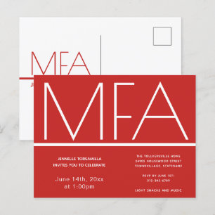 MFA degree Red Graduation Party Invitation Postcard