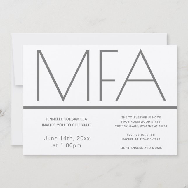 MFA degree Silver Graduation Party Invitation (Front)