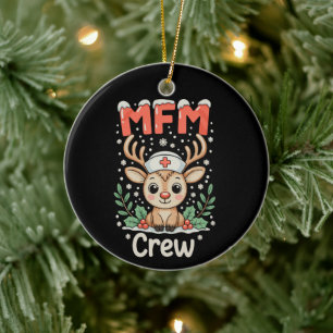 MFM Nurse Crew Reindeer Christmas Xmas Holiday Ceramic Tree Decoration