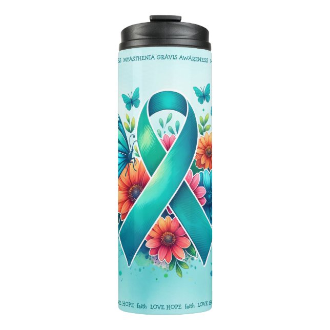 MG Awareness | Myasthenia Gravis Ribbon Thermal Tumbler (Front)