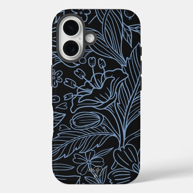 MG Black Botanical Pattern IPhone case (Back)