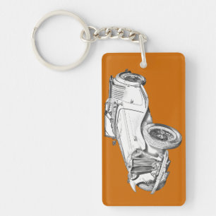 MG Convertible Antique Car Illustration Key Ring
