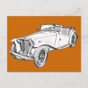 MG Convertible Antique Car Illustration Postcard