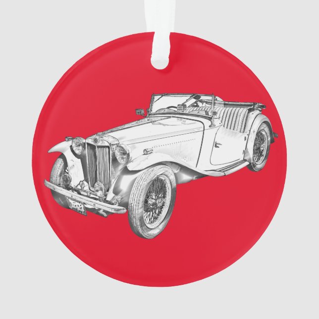 MG Convertible Antique Sports Car Illustration Ornament (Back)