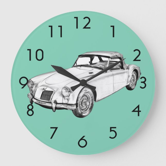 MG Convertible Sports Car Illustration Large Clock (Front)