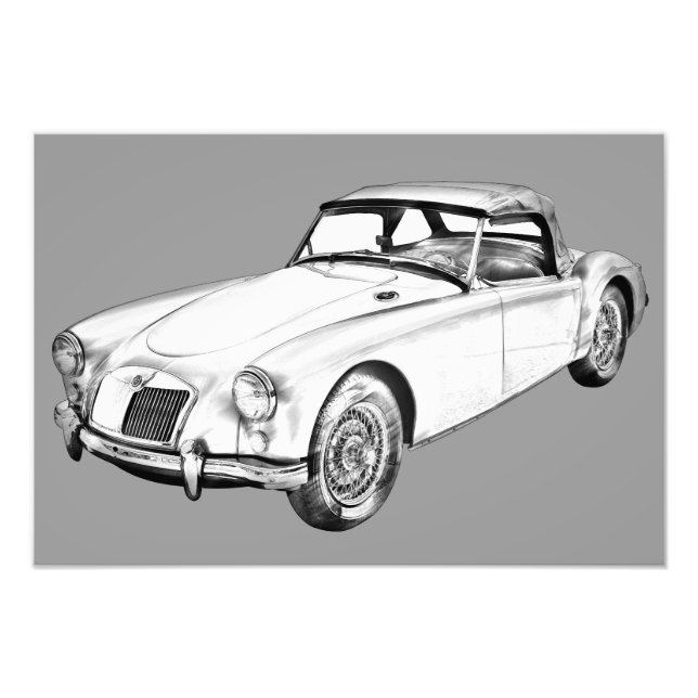 MG Convertible Sports Car Illustration Photo Print (Front)