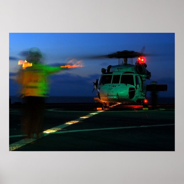 MH-60 Seahawk Helicopter Landing at Sea Poster (Front)