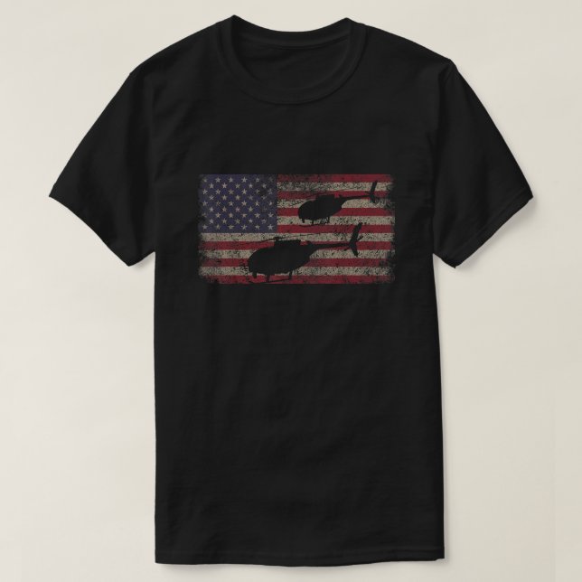 MH-6 Little Bird Helicopter American USA Flag T-Shirt (Design Front)