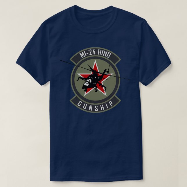 MI24 Hind Helicopter Gunship  T-Shirt (Design Front)