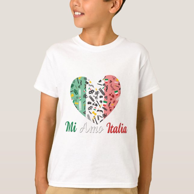 Mi Amo Italia- Heart with Italian flag T-Shirt (Front)