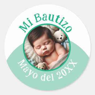 Mi Bautizo con Foto y Fecha Classic Round Sticker