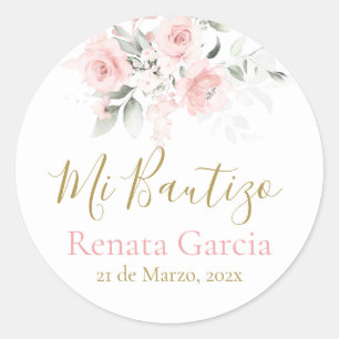 Mi Bautizo flores rosas Classic Round Sticker
