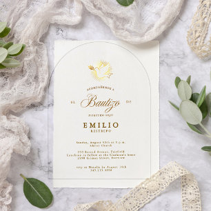Mi Bautizo Gold Dove Spanish Baptism Acrylic Invitations