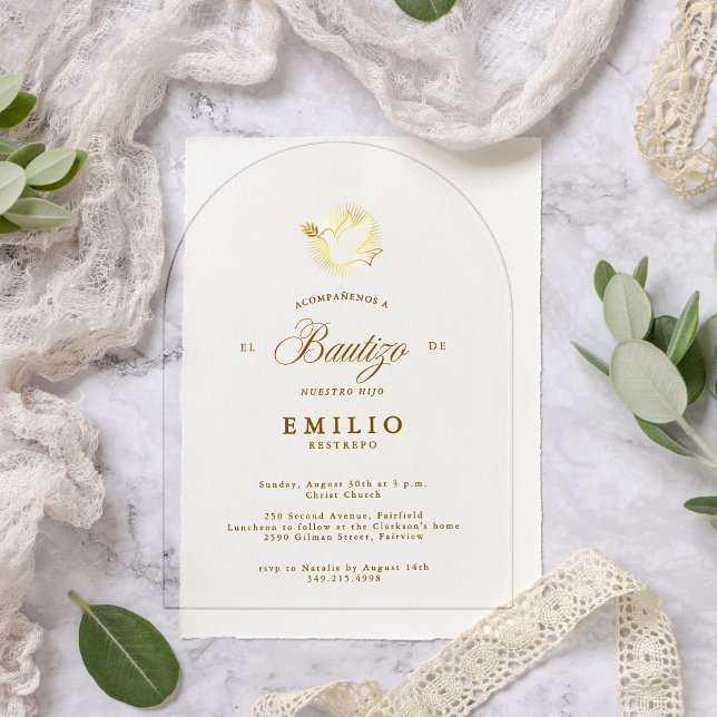Mi Bautizo Gold Dove Spanish Baptism Acrylic Invitations (Mi Bautizo Gold Dove Spanish Baptism Acrylic Invitations)