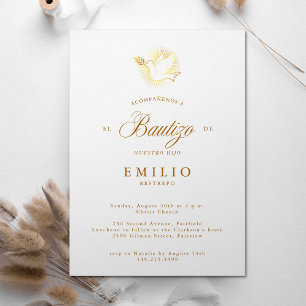 Mi Bautizo Gold Dove Spanish Baptism Invitation