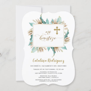 Mi Bautizo Invitacion Ivory Mint Floral Baptism Invitation