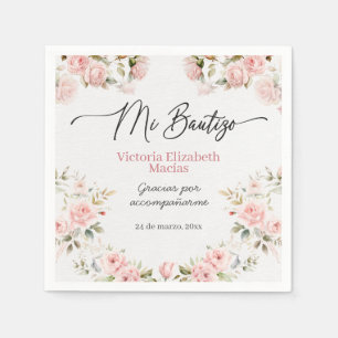 Mi Bautizo Para Niña Pink Floral Baptism Napkin