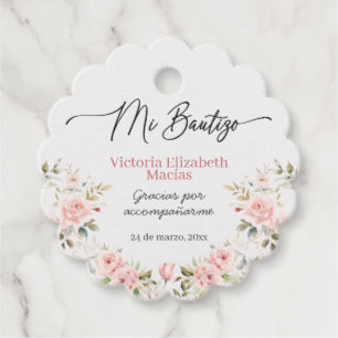 Mi Bautizo Para Niña Pink Floral Baptism Scallop Favour Tags