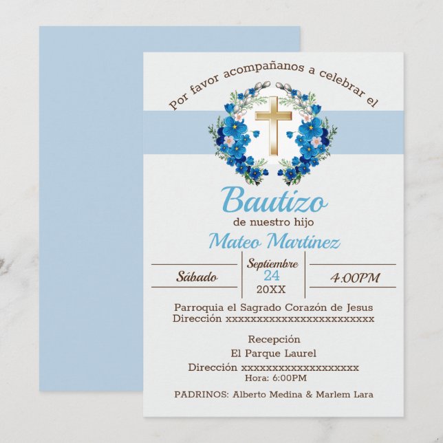 Mi Bautizo para niño Invitation (Front/Back)