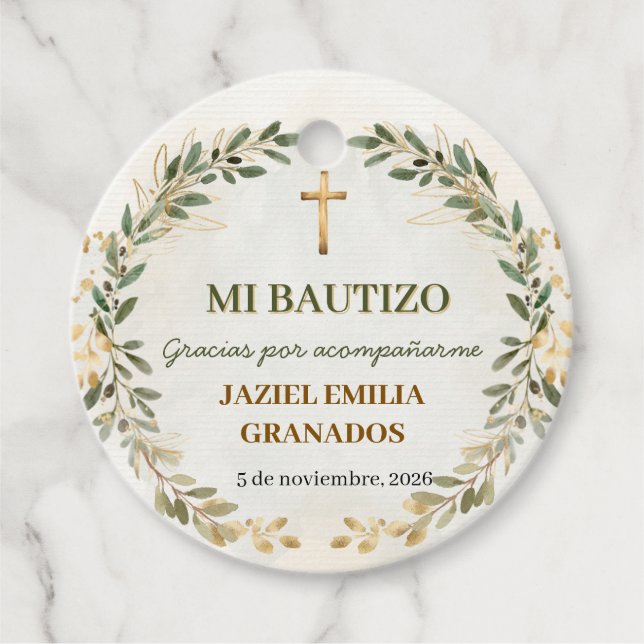 Mi Bautizo Personalised Baptism Favour Tags (Front)
