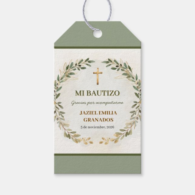 Mi Bautizo Personalised Baptism Gift Tag Green (Front)