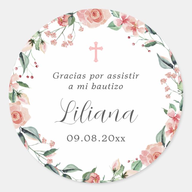 Mi Bautizo Recuerdos Para Bautizo Spanish Baptism Classic Round Sticker (Front)