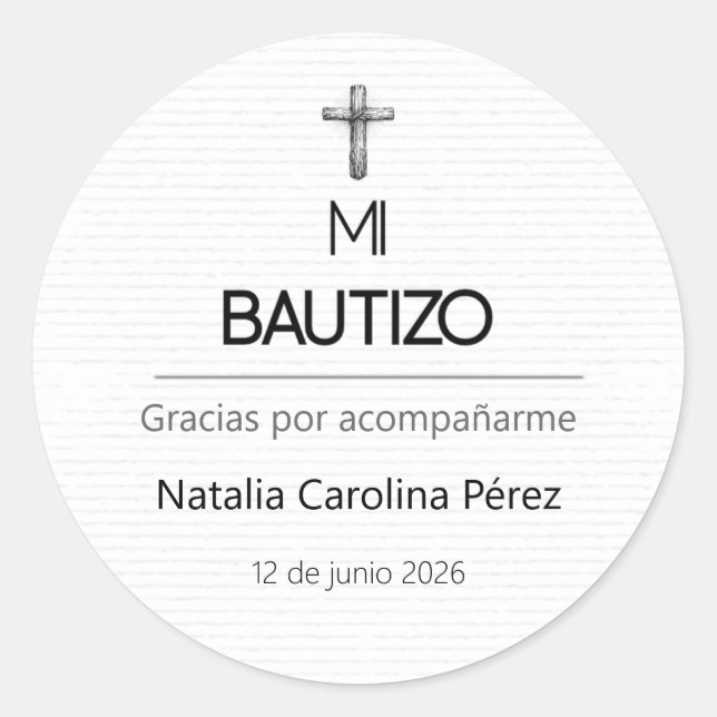 Mi Bautizo Round Favor Sticker Label Personalizado (Front)