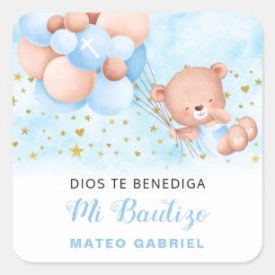 Mi Bautizo Spanish Baptism Favours Square Sticker