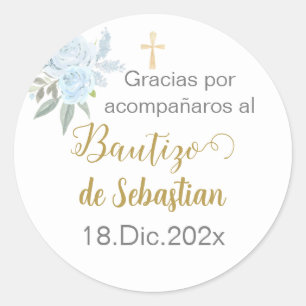 Mi bautizo spanish sticker, boy baptism Español Classic Round Sticker