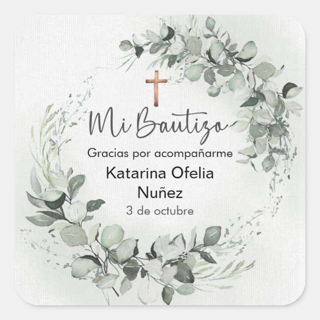 Mi Bautizo Sticker | Personalised Baptism Label (Front)
