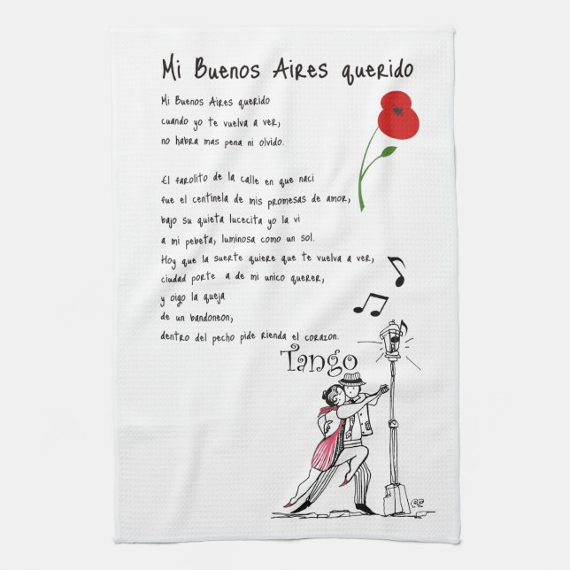 Mi Buenos Aires Querido Tango Tea Towel (Vertical)