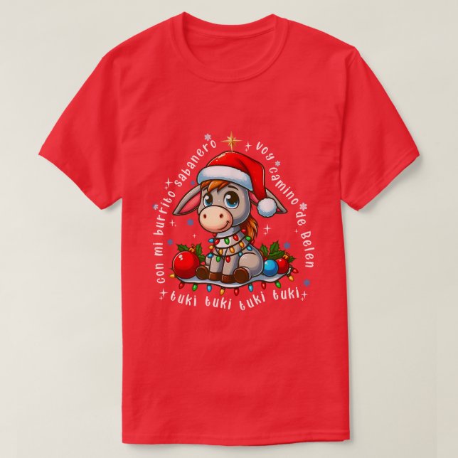 Mi Burrito Sabanero Mexican Christmas Donkey Spani T-Shirt (Design Front)