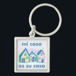 MI CASA ES SU CASA Watercolor Houses Cute Cheerful Key Ring<br><div class="desc">Check out this awesome keychain. Customize with your text. Check out my shop for more designs and colors too!</div>