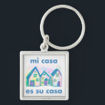 MI CASA ES SU CASA Watercolor Houses Cute Cheerful Key Ring<br><div class="desc">Check out this awesome keychain. Customize with your text. Check out my shop for more designs and colors too!</div>