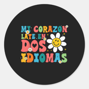Mi Corazon Late En Dos Idiomas Back To School Classic Round Sticker