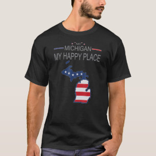 MI Michigan My Happy Place  USA States Flag Map T-Shirt