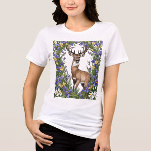 MI N. American Buck Surrounded By Lake-Iris Flower Tri-Blend Shirt